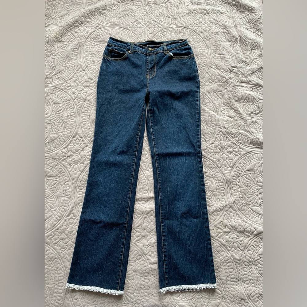 DG2 Strait Leg Size 2 Mid Rise Jeans With Lace Bottom Detail